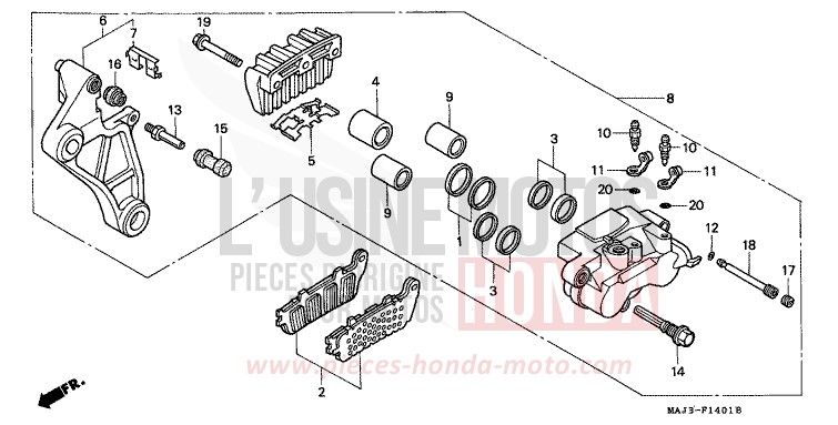 REAR BRAKE CALIPER (ST1100AT/AV/AW) for Pan-European ABS MUTE BLACK METALLIC (NH359) from 1997
